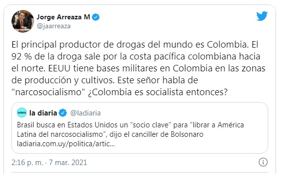 Arreaza: Colombia produce 92% de drogas que entran a EE.UU.